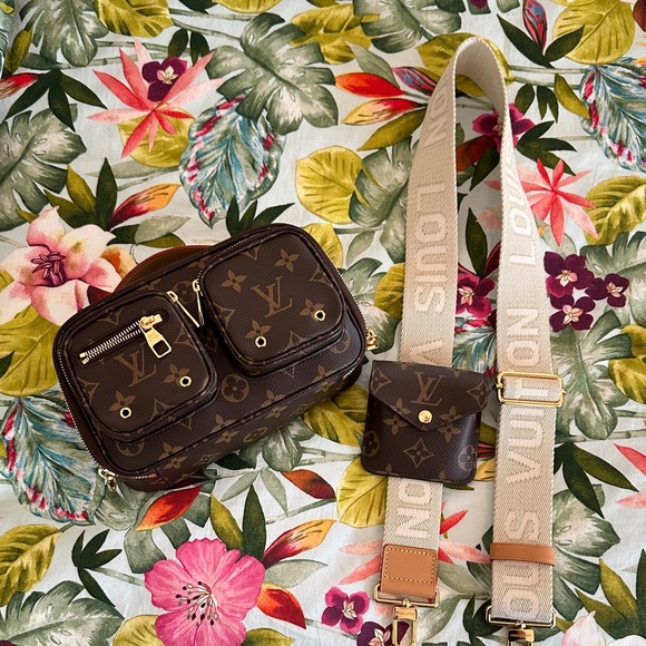 Louis Vuitton Handbags - Louis Vuitton Brown Monogram Canvas Multi-Pocket Crossbody with Beige Strap